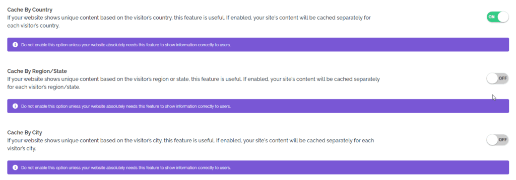 screen shot of bigscoots client portal for cloudflare cache settings